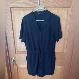 Athleta Black Short Sleeve Button Romper